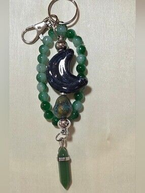 Gorgeous Handcrafted Keychain With Striking Polished Dark Crescent Moon